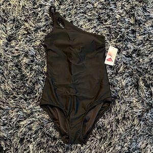 Lands End Black One-Shoulder Swimsuit